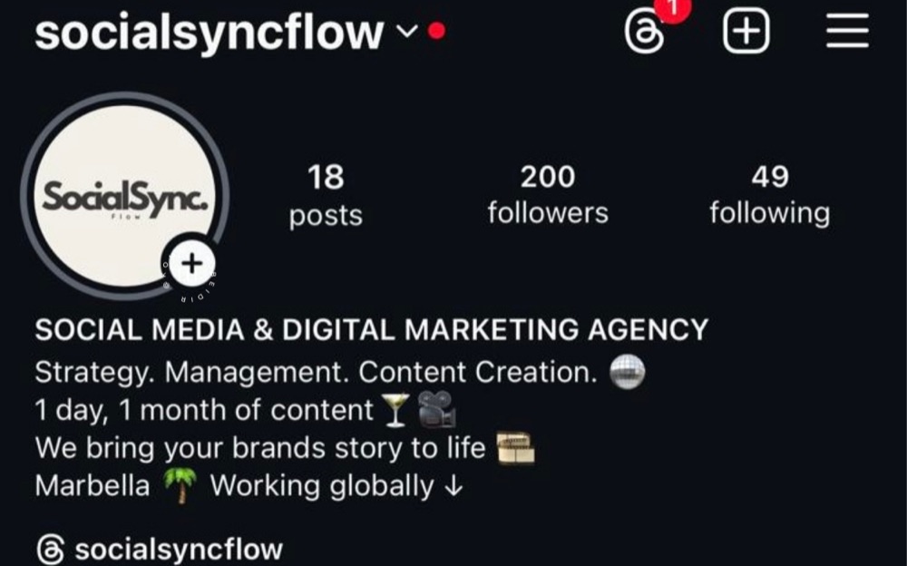 SocialSync Instagram profile with 200 followers