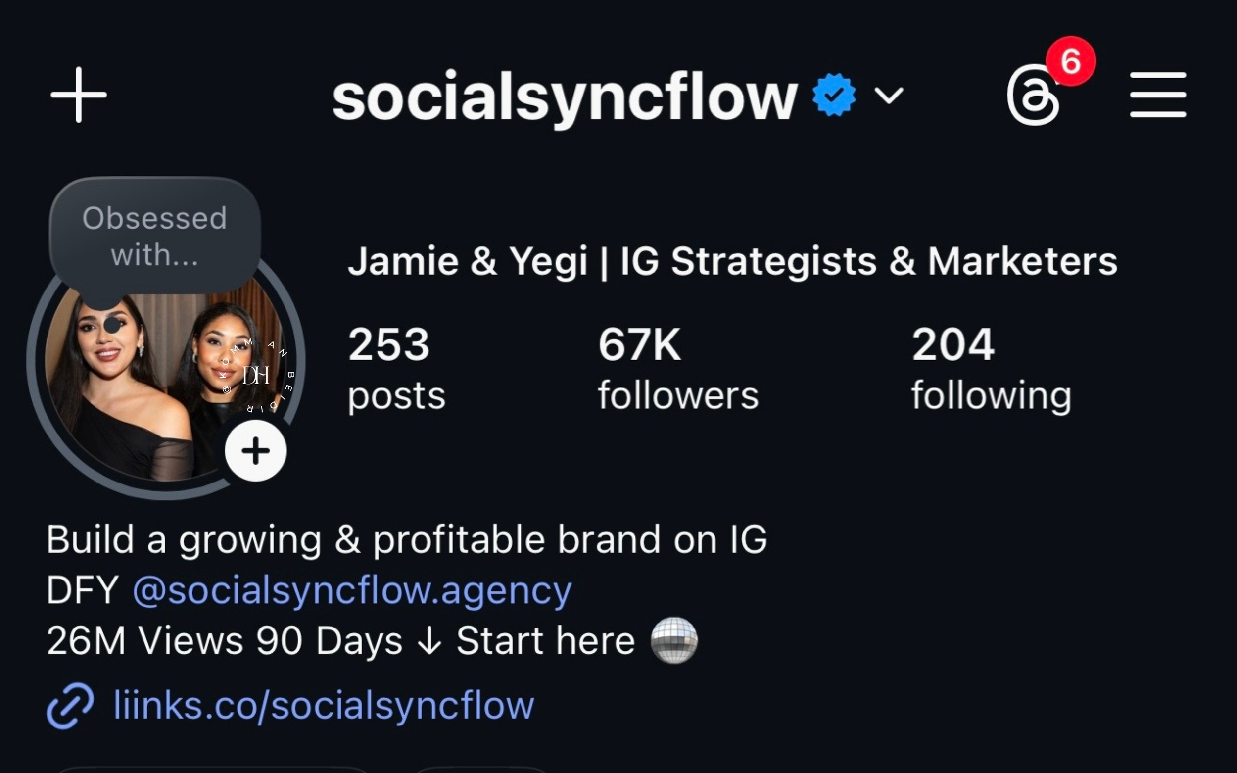 SocialSync Instagram profile with 67,000 followers